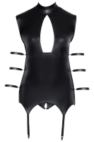 schwarzes Bondage Wetlook Strapshemd Plus Size