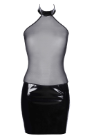 Schwarzes Wetlook Kleid mit Tüll