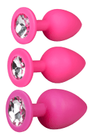 3tlg. Analplug Set mit Kristall - S/M/L pink